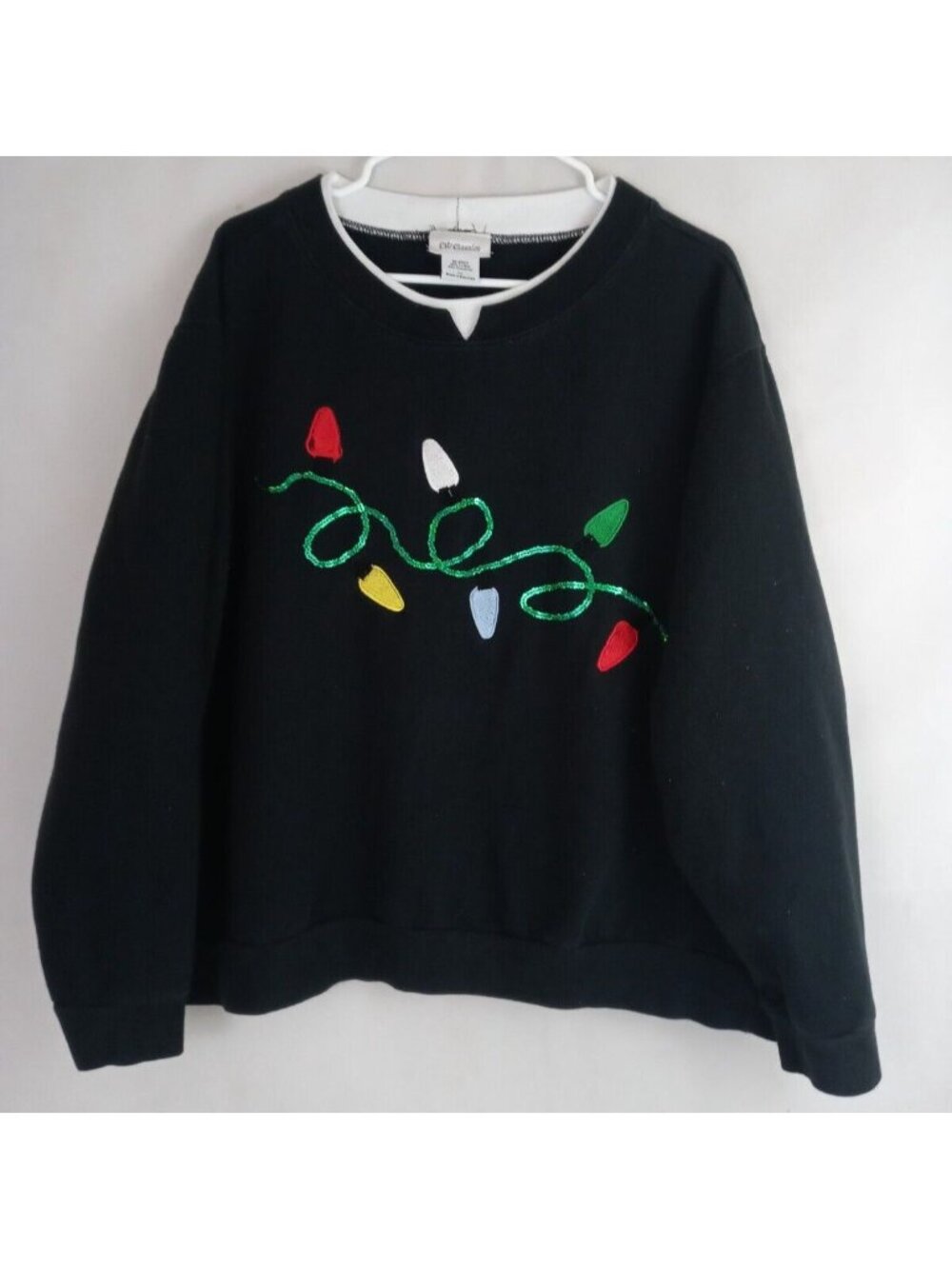 CW Classics Sweatshirt Embroidered Sequined Christmas Lights Design Plus Size 3X